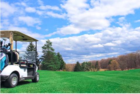 A golf cart on a golf course

Description automatically generated with medium confidence